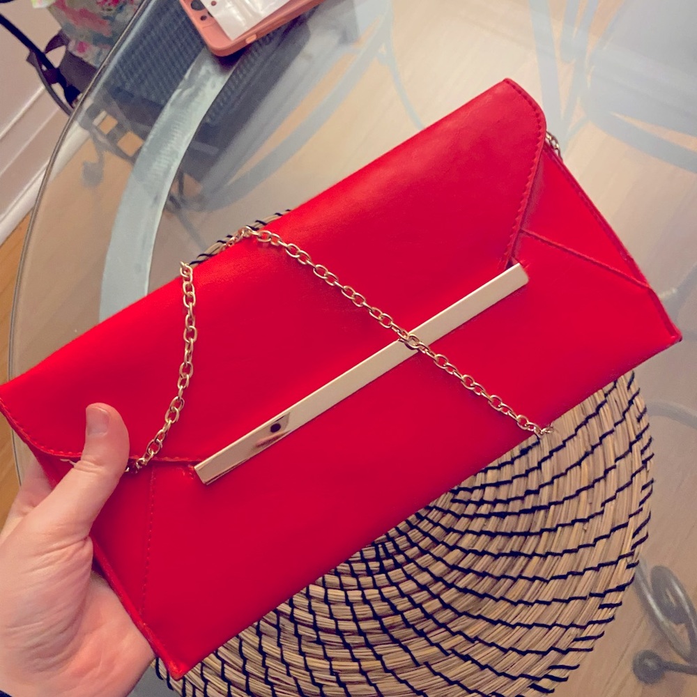 Real leather red evening bag and clutch